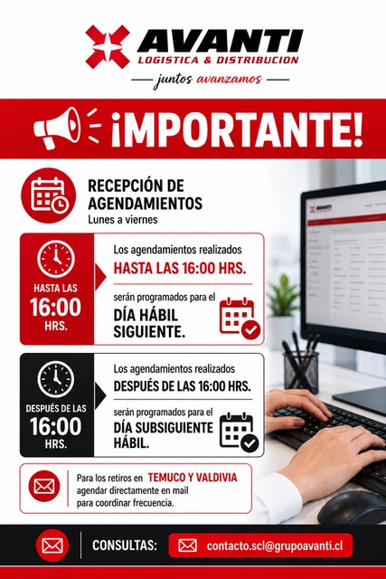 Información importante sobre horarios de agendamiento - Avanti