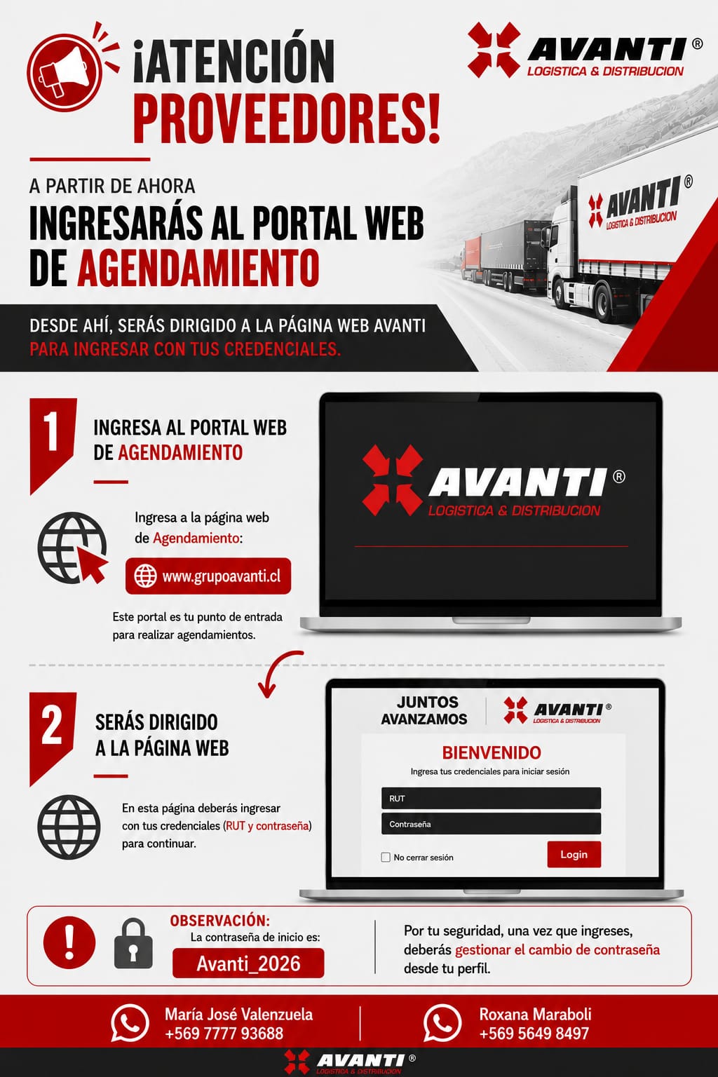 Información importante sobre horarios de agendamiento - Avanti